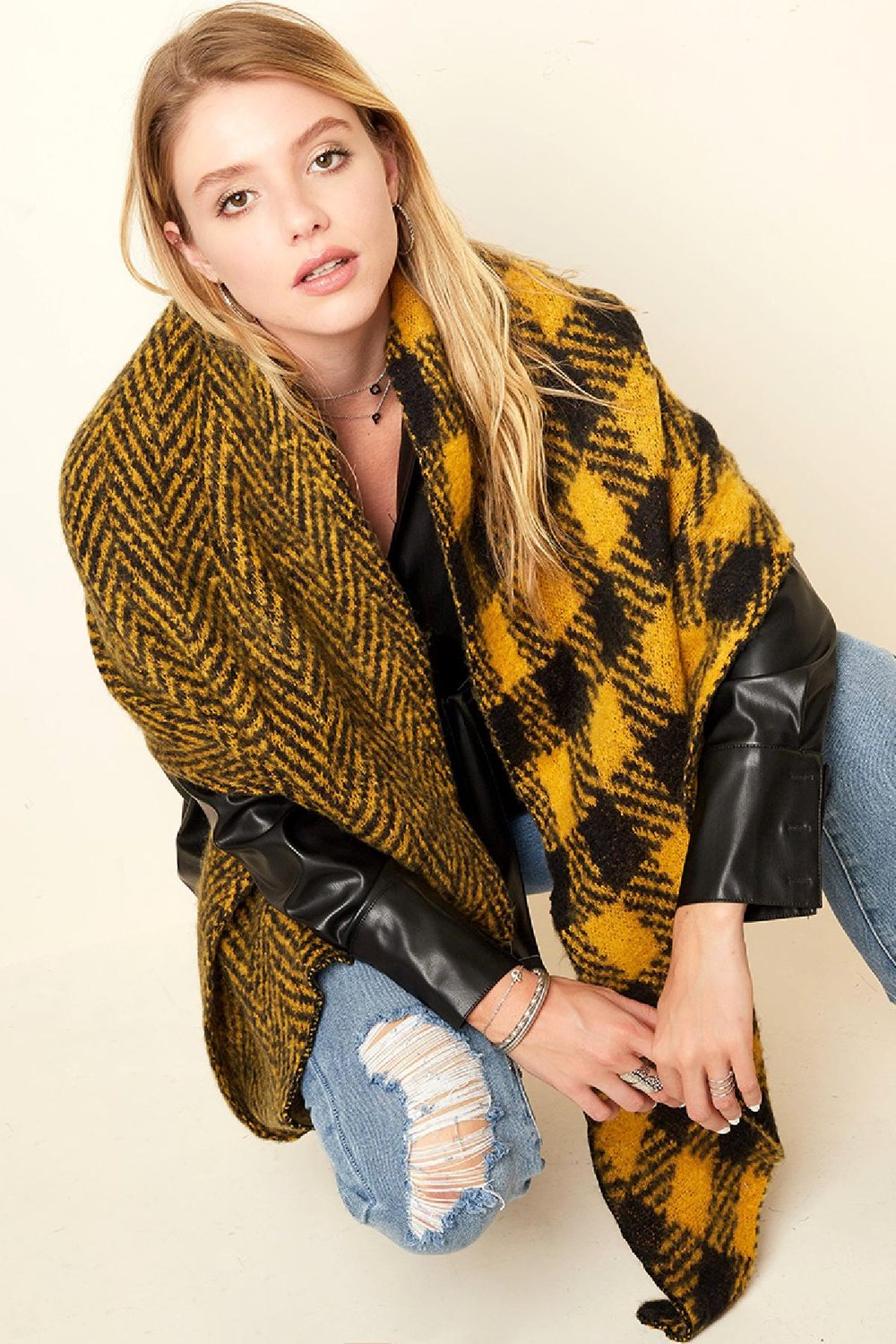 Checkered scarf Yellow Polyester h5Picture2